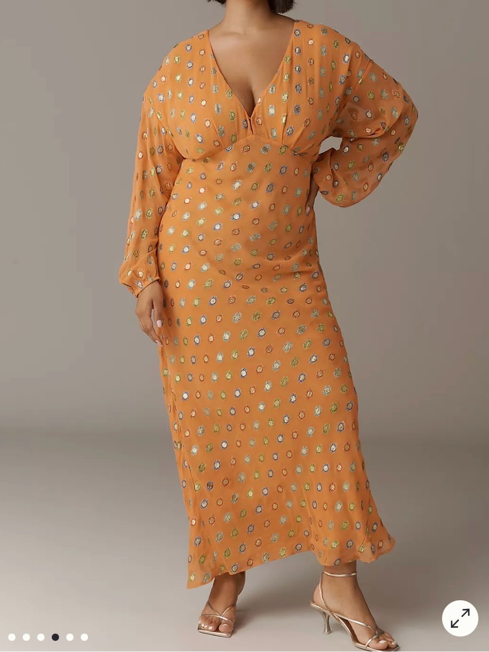 Anthropologie Never Fully Dressed Size 18W Orange Metallic Dot Long-Sleeve Maxi